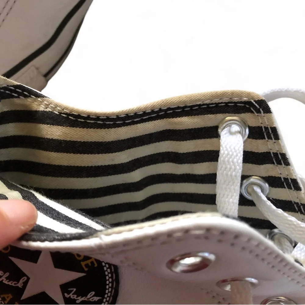 Converse White High-Top Sneakers with Yellow Accent and Black Sole